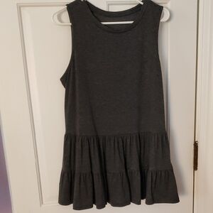 Sleeveless Dark Gray Ruffle Hem Top